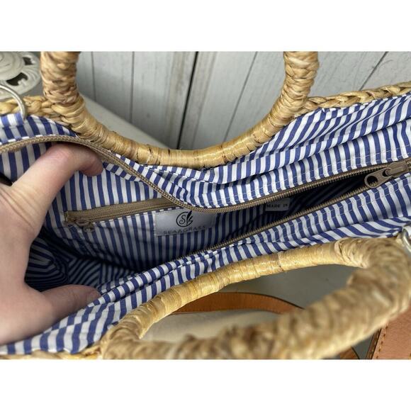 Sea & Grass Woven Straw Top Handle Bag Beach Boho With Strap - Picture 4 of 7